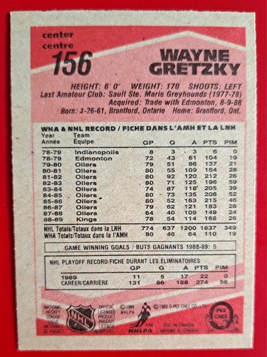 1989-90 O-Pee-Chee Wayne Gretzky Card #156 LA Kings - photo 2