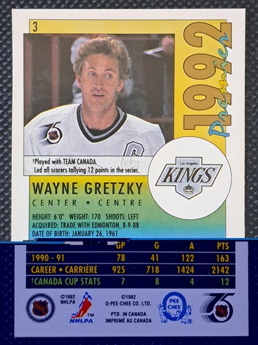 1991-92 OPC Premier Wayne Gretzky #3 Los Angeles Kings - photo 2