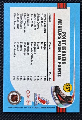 1991 O-Pee-Chee Wayne Gretzky League Leaders Card #257 - photo 2