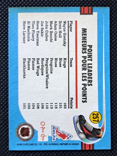 1991 O-Pee-Chee Wayne Gretzky League Leaders Points Card #257 - photo 2