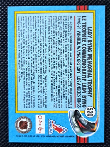1991-92 O-Pee-Chee Wayne Gretzky Lady Byng Trophy Card #520 - photo 2