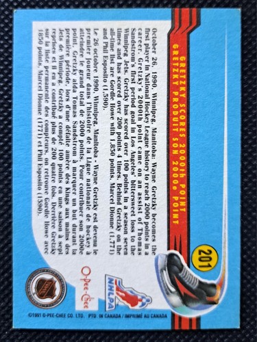 1991 O-Pee-Chee Highlights Wayne Gretzky Card #201 - photo 2
