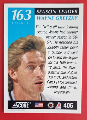 1991-92 Score Wayne Gretzky Season Leader Card #406 - photo 2