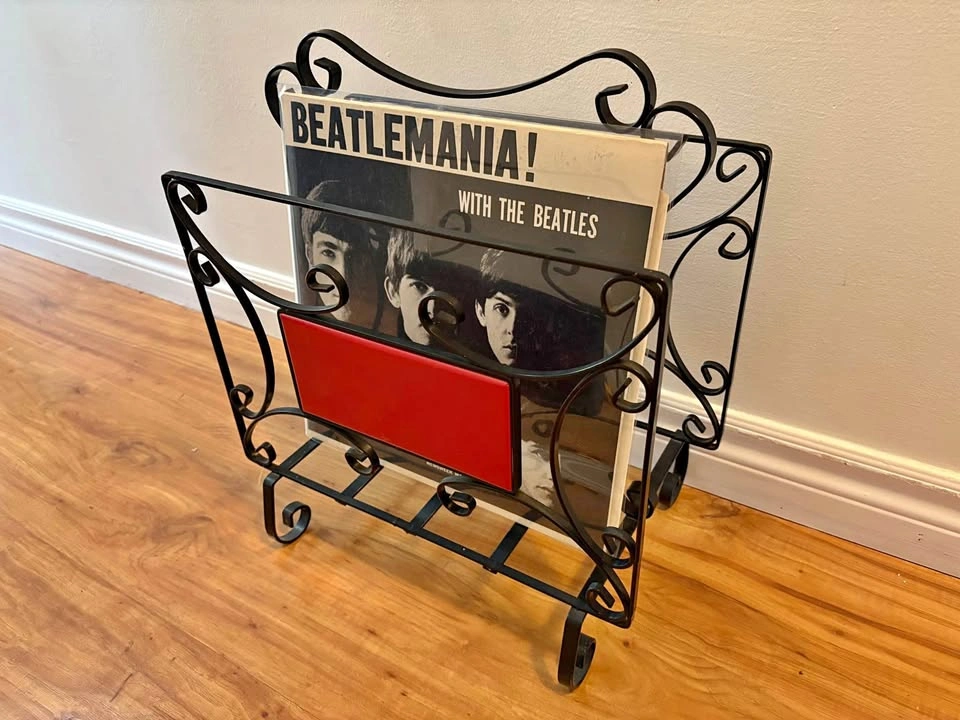 Vintage Mid-Century Wrought Iron Magazine / Vinyl Record Rack