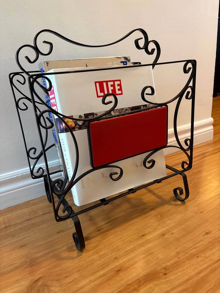 Vintage Mid-Century Wrought Iron Magazine / Vinyl Record Rack - photo 3