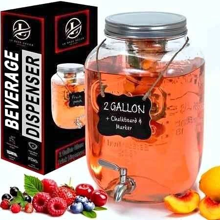 2-Gallon Glass Beverage Dispenser for Parties