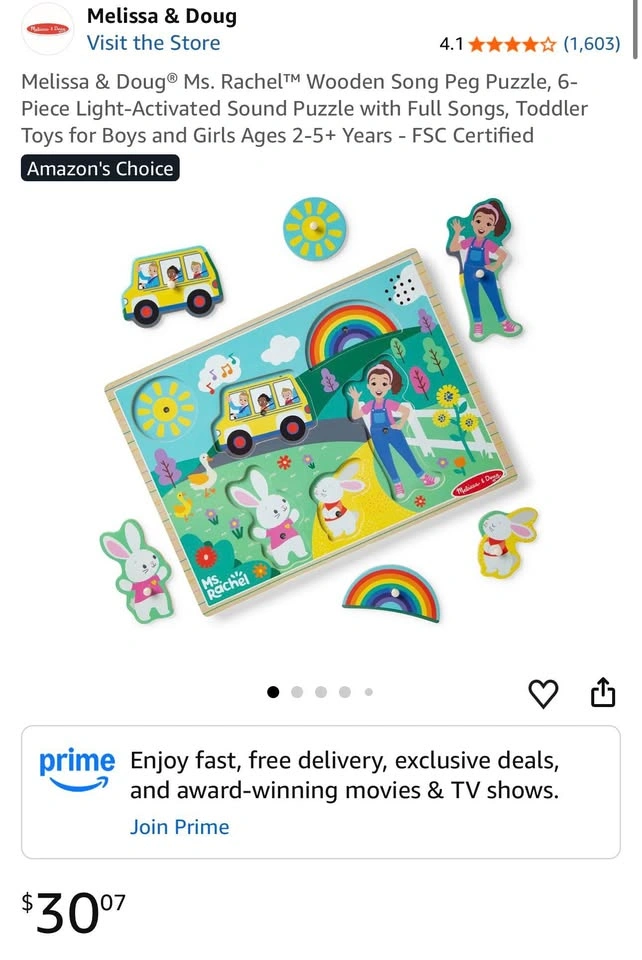 NEW Melissa & Doug® Ms. Rachel™ Wooden Song Peg Puzzle - photo 2