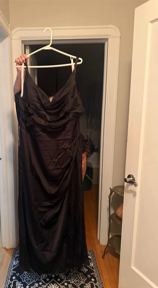 Azazie Deandra Black Satin Bridesmaid Dress – A26 – Brand New - photo 4