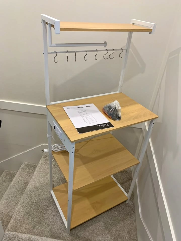 Kitchen Bakers Rack with Power Outlet and 4-Tier Shelves