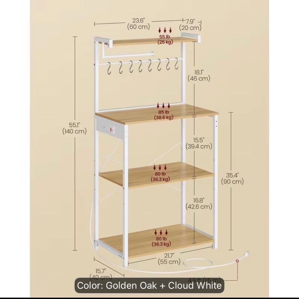 Kitchen Bakers Rack with Power Outlet and 4-Tier Shelves - photo 3