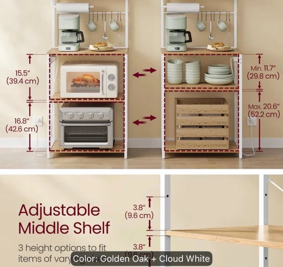 Kitchen Bakers Rack with Power Outlet and 4-Tier Shelves - photo 4