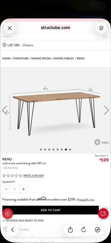 Structube Dining Set – Table, Bench & 2 Chairs – $749 - photo 2