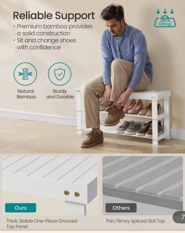 Brand New 3-Tier Bamboo Entryway Shoe Rack Bench - photo 3