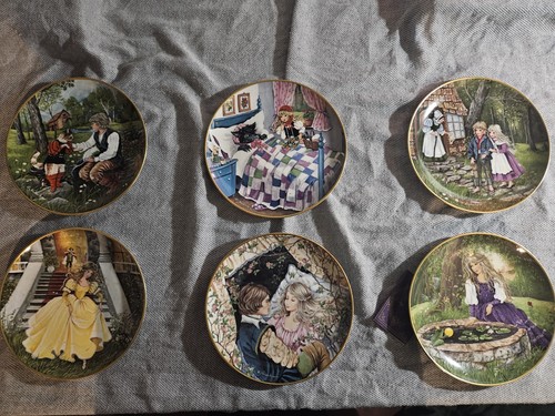 Vintage Fairy Tale Collector Plate Set of 6 - Gold Rimmed