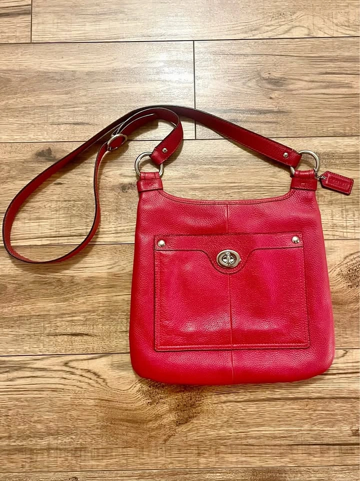 Authentic Coach Red Leather Crossbody Bag - Excellent Condition