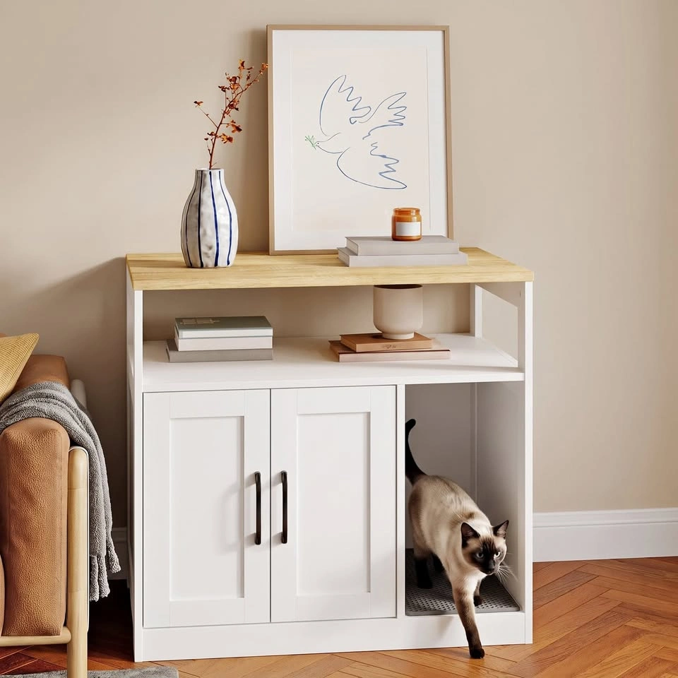 New Hidden Cat Litter Box Enclosure Furniture white
