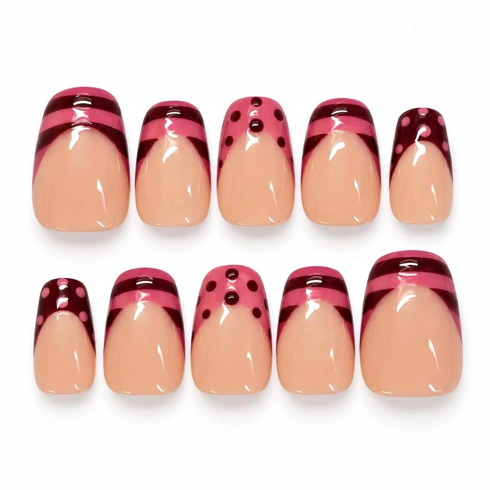 Handcrafted Short Coffin Press-On Nails, Nude Gold 3D Floral