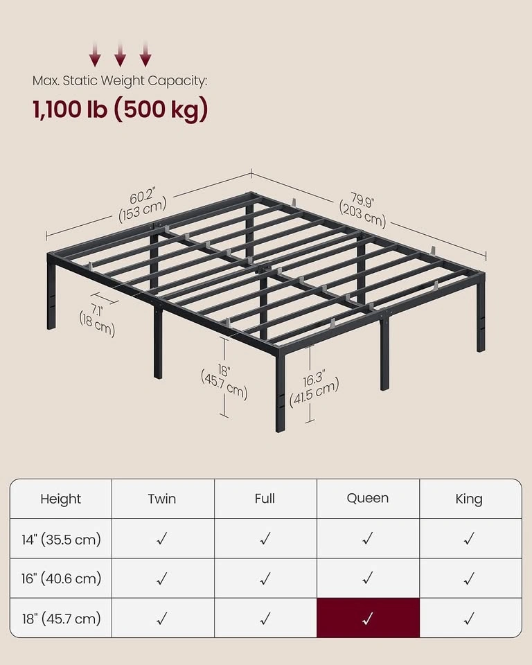 New 14"-16"-18" Queen metal bed Frame black heavy duty - photo 5