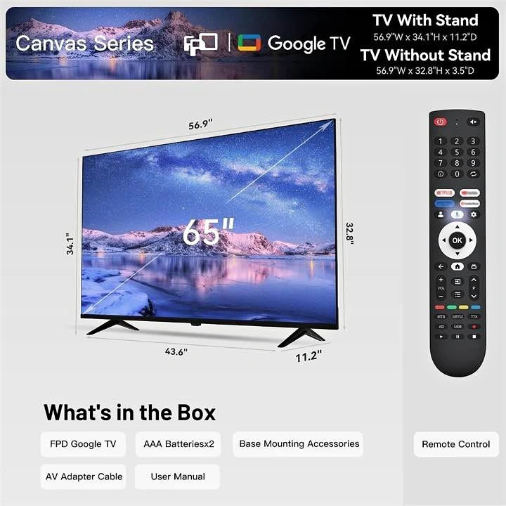 FPD 65-Inch 4K UHD Smart Google TV (Model CG65-C3)