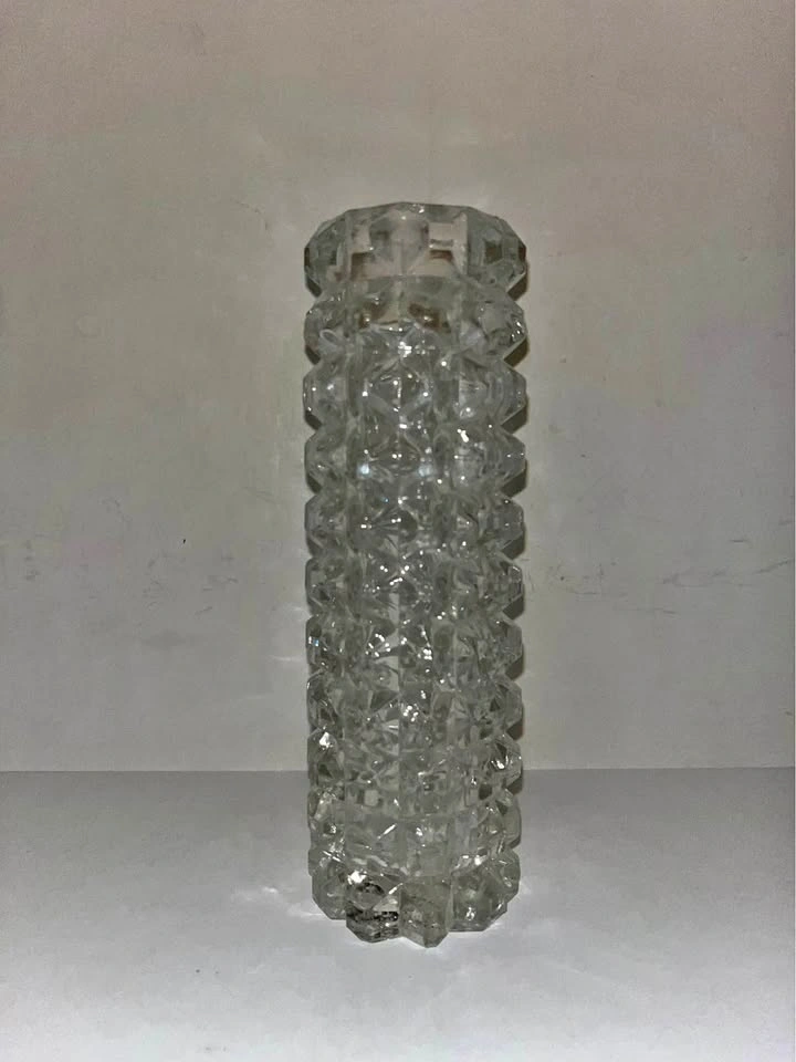 Vintage Cube Textured Cylinder Crystal Bud Vase 7 Inches