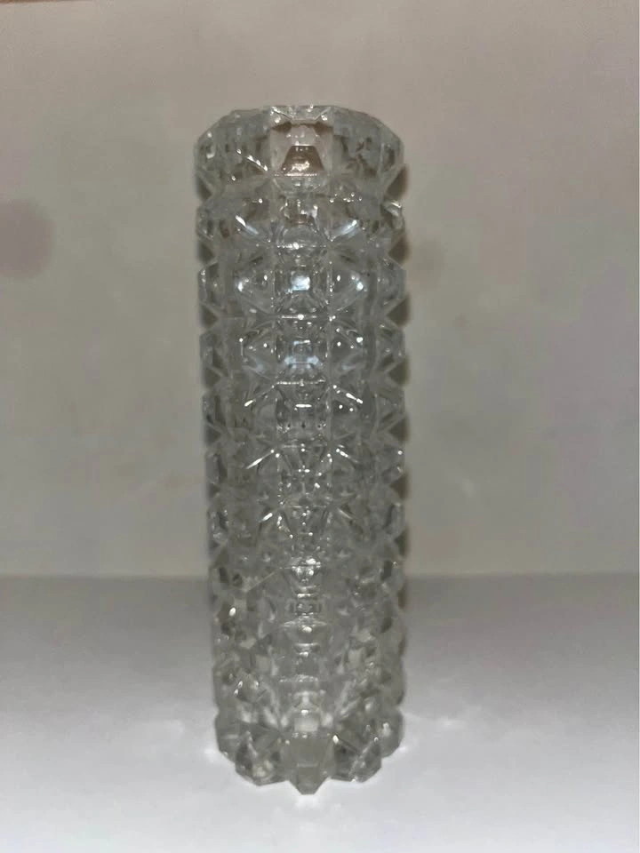 Vintage Cube Textured Cylinder Crystal Bud Vase 7 Inches - photo 2