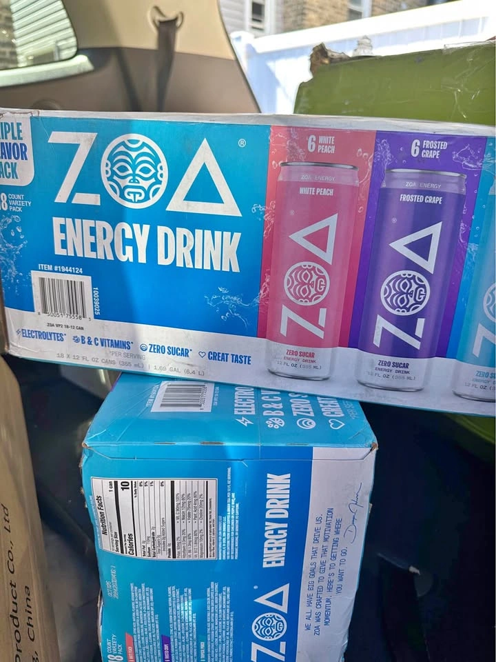 Zoa energy drink 2 boxes of 18 cans
