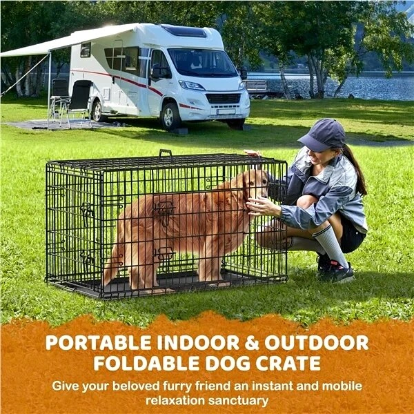 42" Dog Crate for Medium to Large Dogs w/ Divider, Foldable