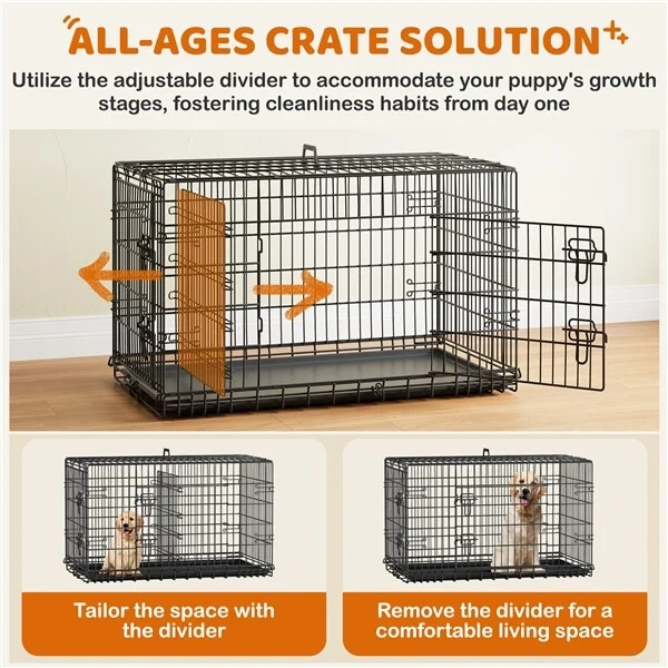 42" Dog Crate for Medium to Large Dogs w/ Divider, Foldable - photo 4