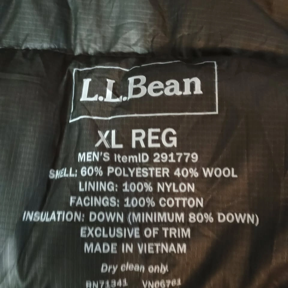 L.L.Bean Men's Black Wool Blend Down Insulated Winter Jacket XL - photo 4