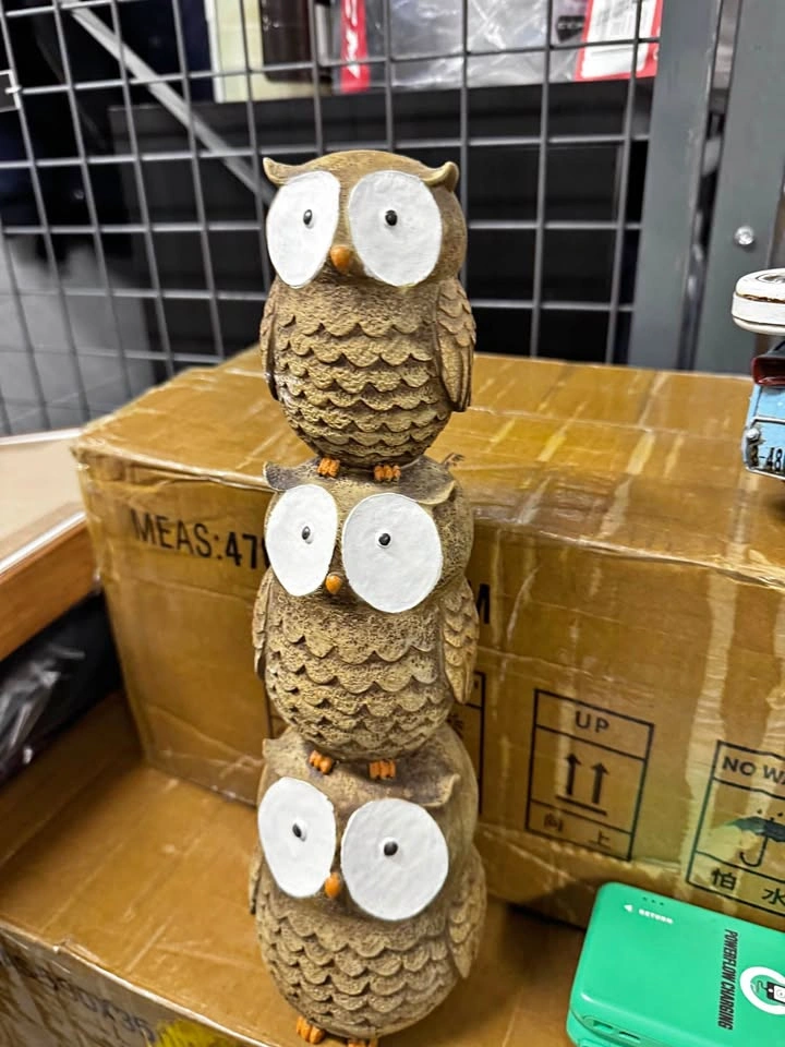 Stacked Owl Trio Garden Statue