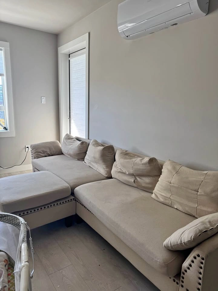 Beige Sectional Sofa with Ottoman
