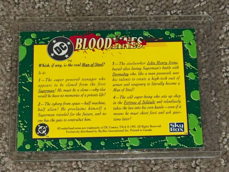 1993 Skybox - DC Comics Bloodlines Superman Trading Card - photo 2