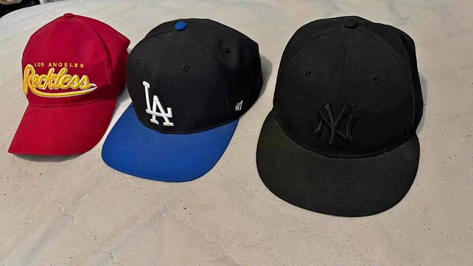 Lot of 3 Baseball Caps - NY Yankees, LA Dodgers, Reckless