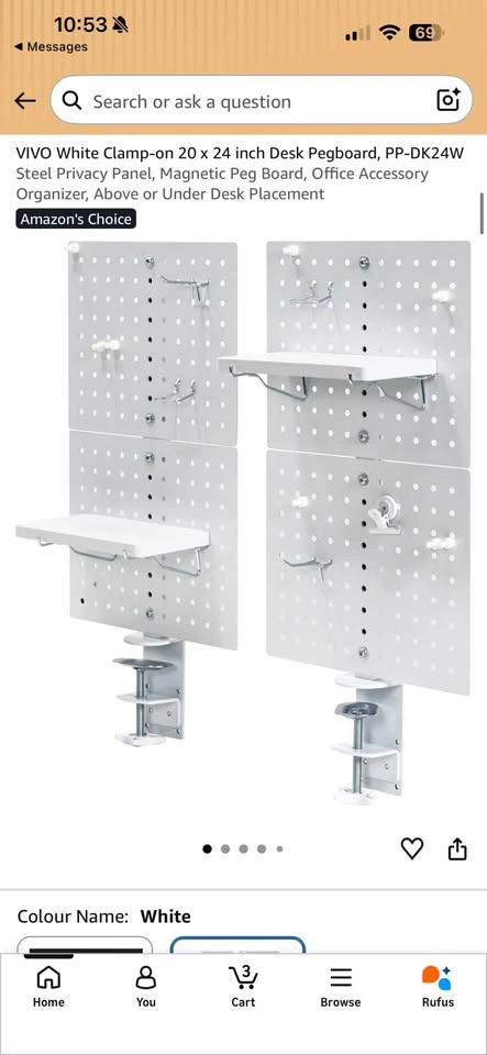 VIVO White Clamp-on 20 x 24 inch Desk Pegboard - photo 3