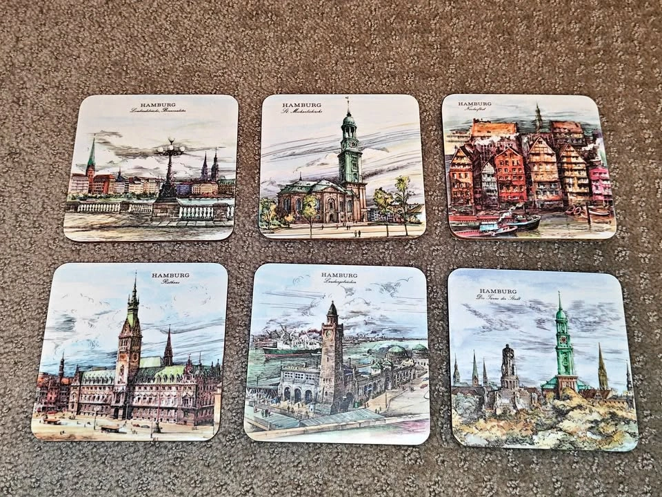 Vintage Schuberth Hamburg Coasters Set of 6 – Made West Germany