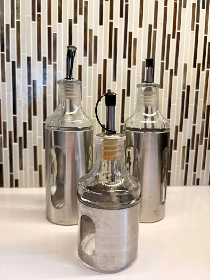 Set of 3 Glass and Stainless Steel Oil and Vinegar Dispensers - photo 3