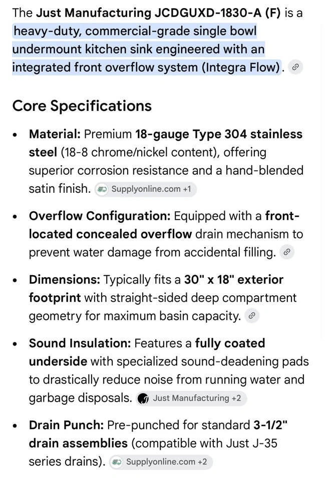 Just Manufacturing USXDF-1830-A-R 18 Gauge T-304 Sink - photo 3