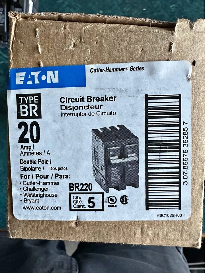 Eaton Cutler-Hammer BR220 20 Amp Double Pole Circuit Breakers -