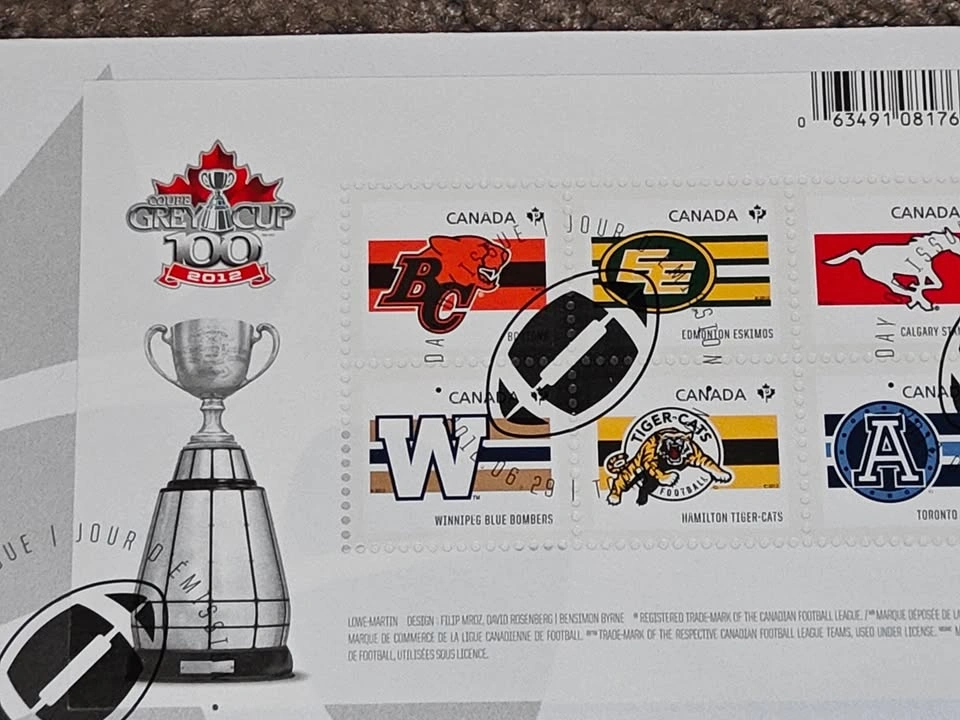 First Day Covers FDC - 100th Grey Cup & CFL Football Teams 2012 - photo 3