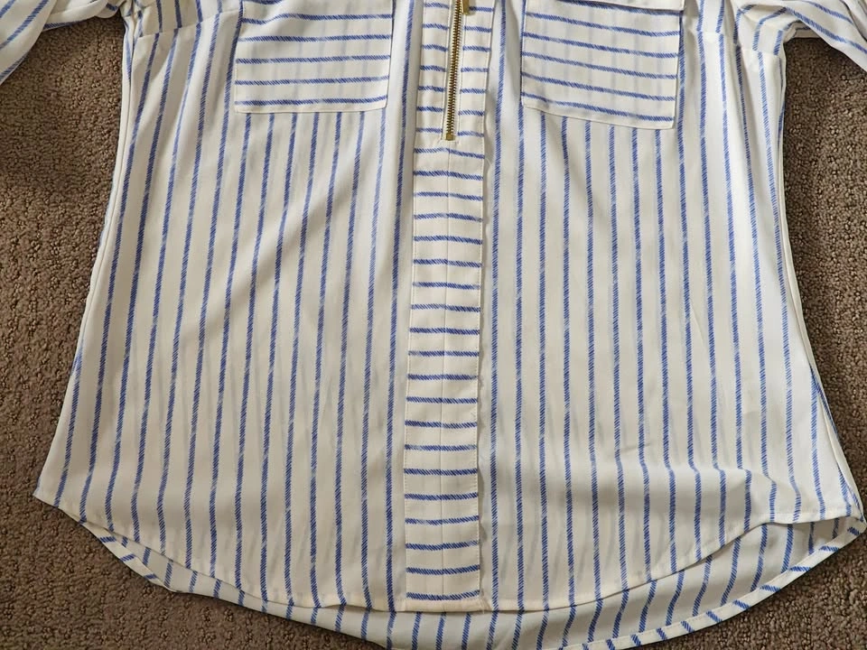 Express Women Shirt - Stripe Roll Up Sleeve Front Zip - Size XS - photo 5