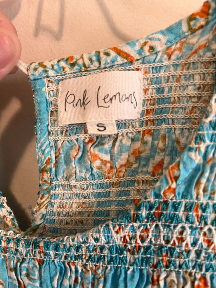 Pink Lemons Smocked Block-Print Maxi Dress, Size S - photo 5