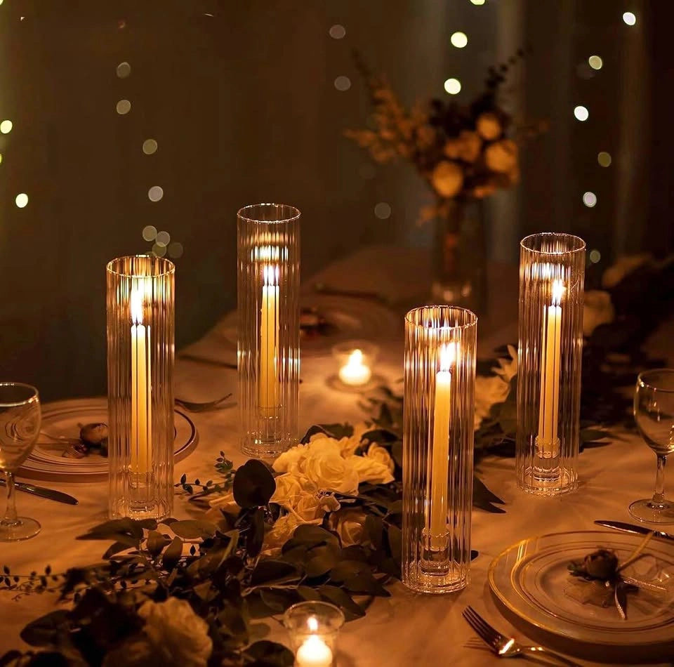 Glass Taper Candle Holder with Ribbed Cylinder Sleeve - 10pk