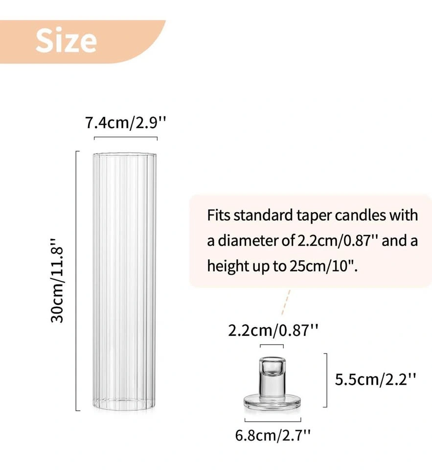 Glass Taper Candle Holder with Ribbed Cylinder Sleeve - 10pk - photo 2
