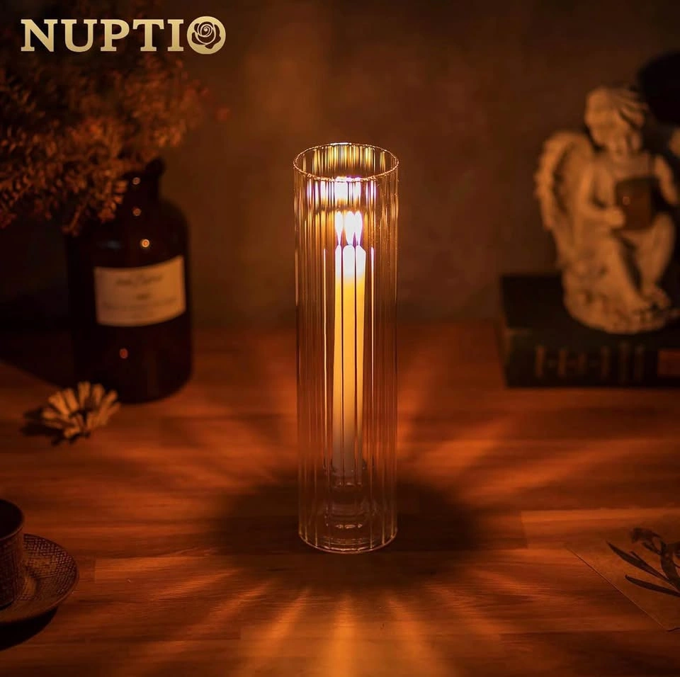 Glass Taper Candle Holder with Ribbed Cylinder Sleeve - 10pk - photo 3
