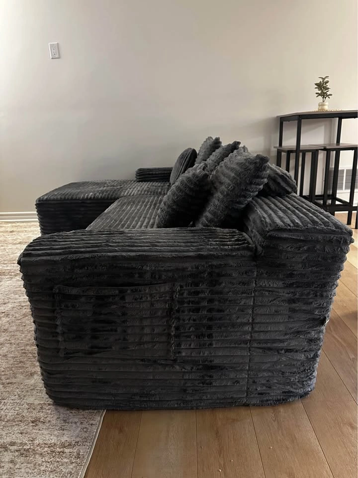 Charcoal Grey Corduroy Sectional Sofa with Chaise - photo 2