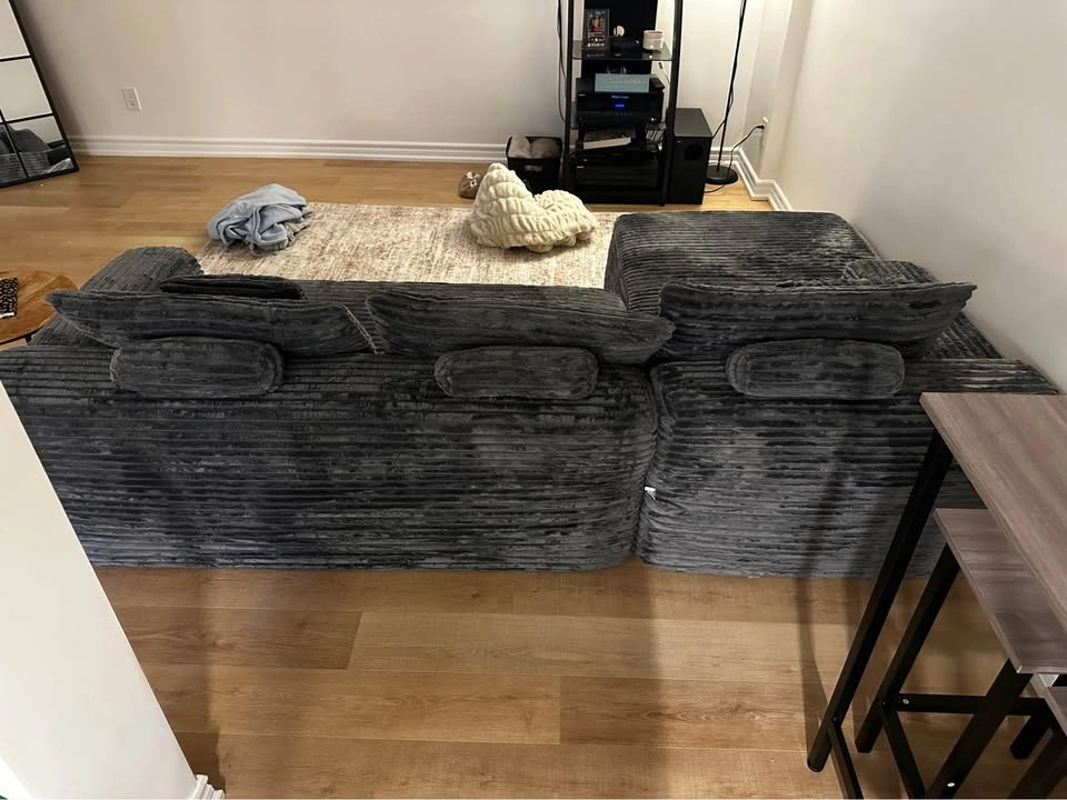 Charcoal Grey Corduroy Sectional Sofa with Chaise - photo 3