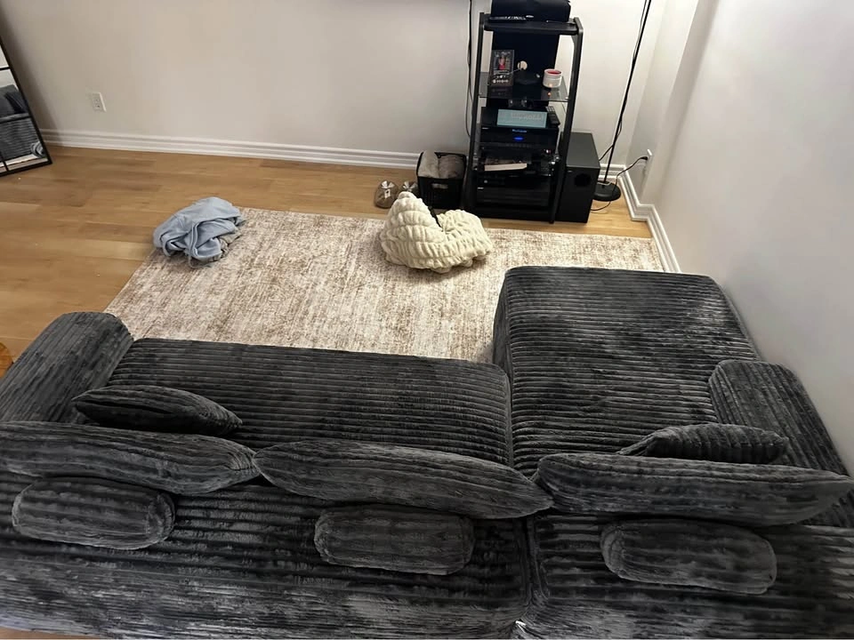 Charcoal Grey Corduroy Sectional Sofa with Chaise - photo 4