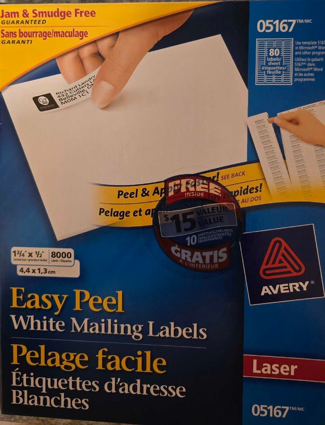 Avery Easy Peel White Mailing Labels 05167