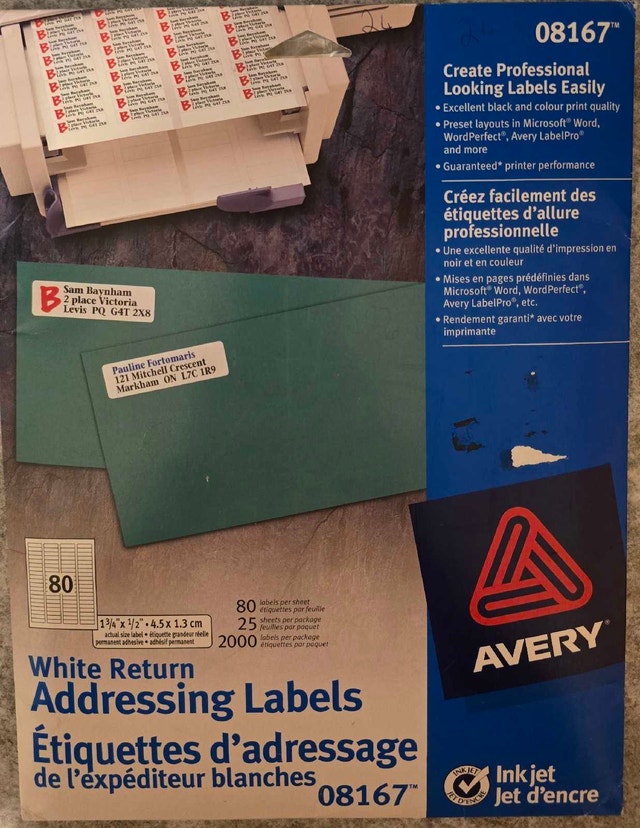 Avery White Return Addressing Labels 08167