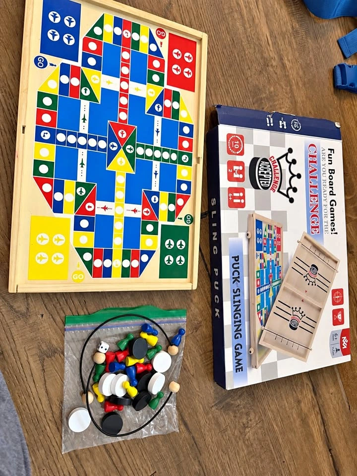 Moving Sale – 2-in-1 Wooden Puck Slinging & Ludo Game